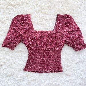 Universal Thread Burgundy Floral Smocked Blouse